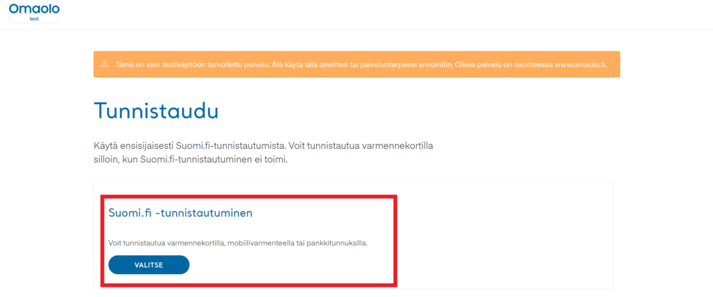 Valitse suomi.fi tunnistautuminen