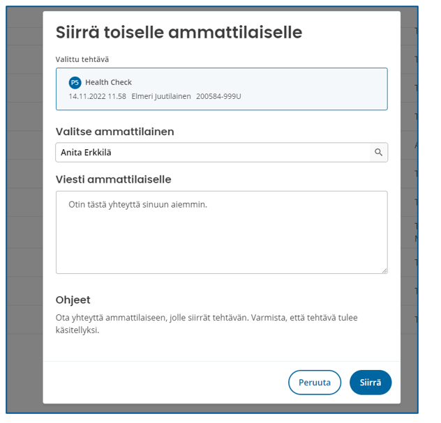 Siirrä toiselle ammattilaiselle